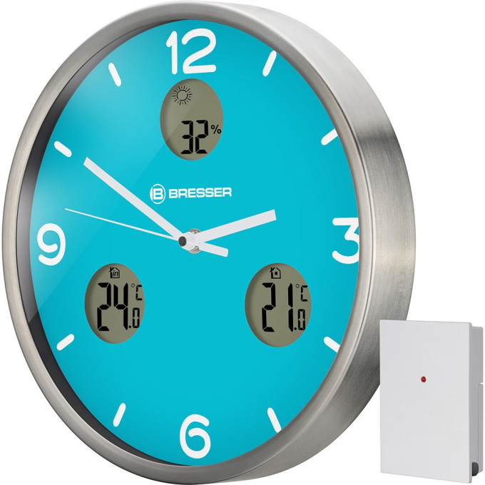 Часы настенные BRESSER MyTime io NX Thermo/Hygro, 30 см, голубые