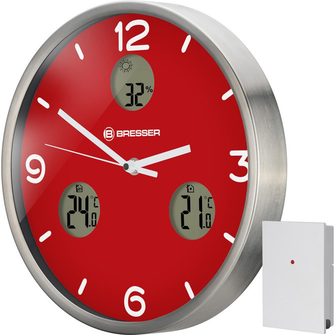 Часы настенные BRESSER MyTime io NX Thermo/Hygro, 30 см, красные
