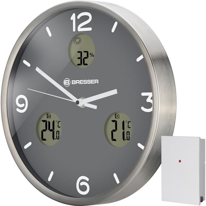 Часы настенные BRESSER MyTime io NX Thermo/Hygro, 30 см, серые