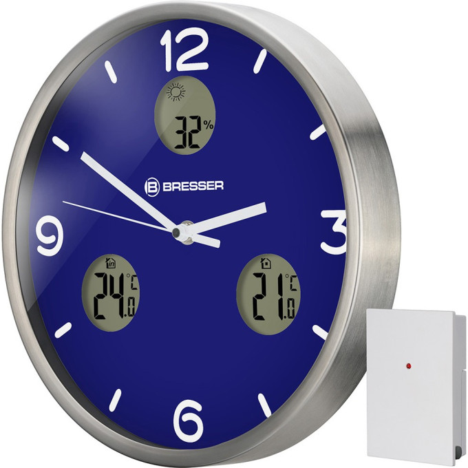 Часы настенные BRESSER MyTime io NX Thermo/Hygro, 30 см, синие