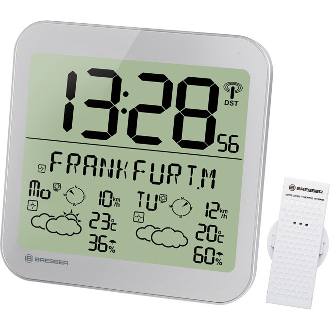 Часы настенные BRESSER MyTime Meteotime LCD, серебристые
