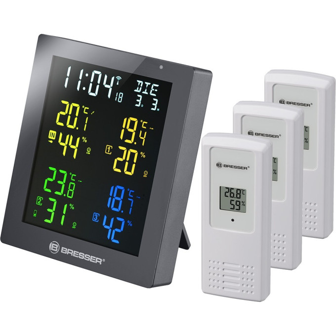 Гигрометр BRESSER ClimaTemp Hygro Quadro с тремя датчиками, серый