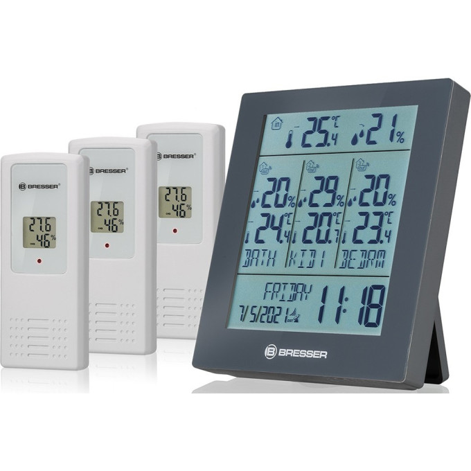 Метеостанция BRESSER Temeo Hygro Quadro Prestige серая