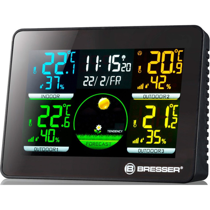 Метеостанция BRESSER Thermo Hygro Quadro NLX с тремя датчиками, черная